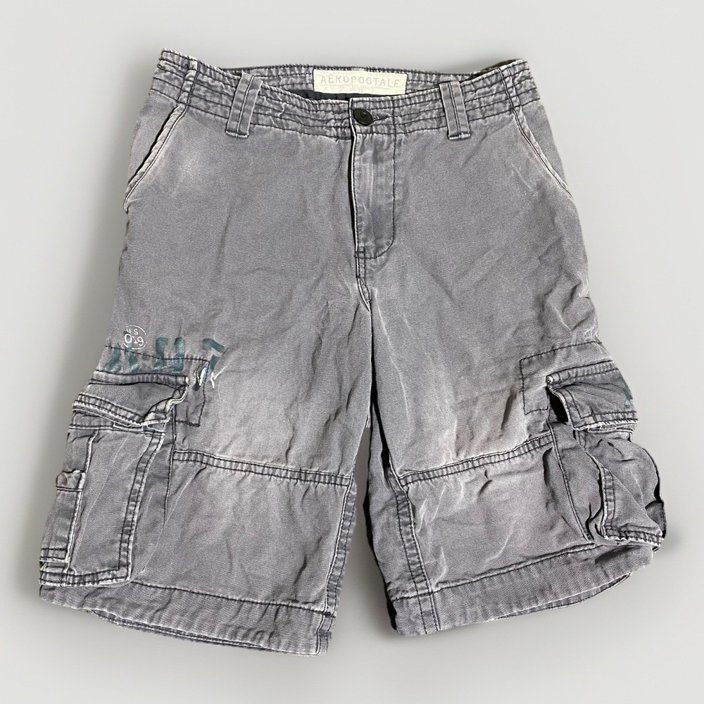 Aeropostale Cargo Shorts Mens 28 (30x12) Gray A87 Military Paratrooper Baggy Y2K